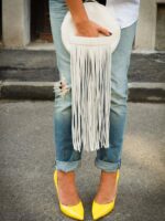 Geantă ROUND Crem Cu Franjuri - imagine 5