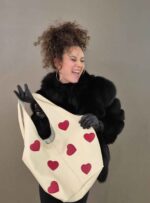 Geantă SACK Crem Cu Inimi - imagine 2