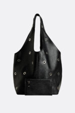 Geantă SACK Neagră cu Inele Metalice Argintii - imagine 6