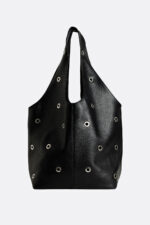 Geantă SACK Neagră cu Inele Metalice Argintii