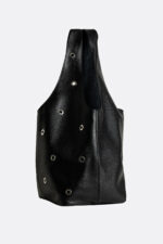 Geantă SACK Neagră cu Inele Metalice Argintii - imagine 2