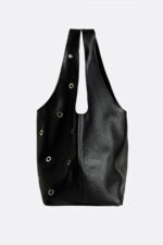 Geantă SACK Neagră cu Inele Metalice Argintii - imagine 3