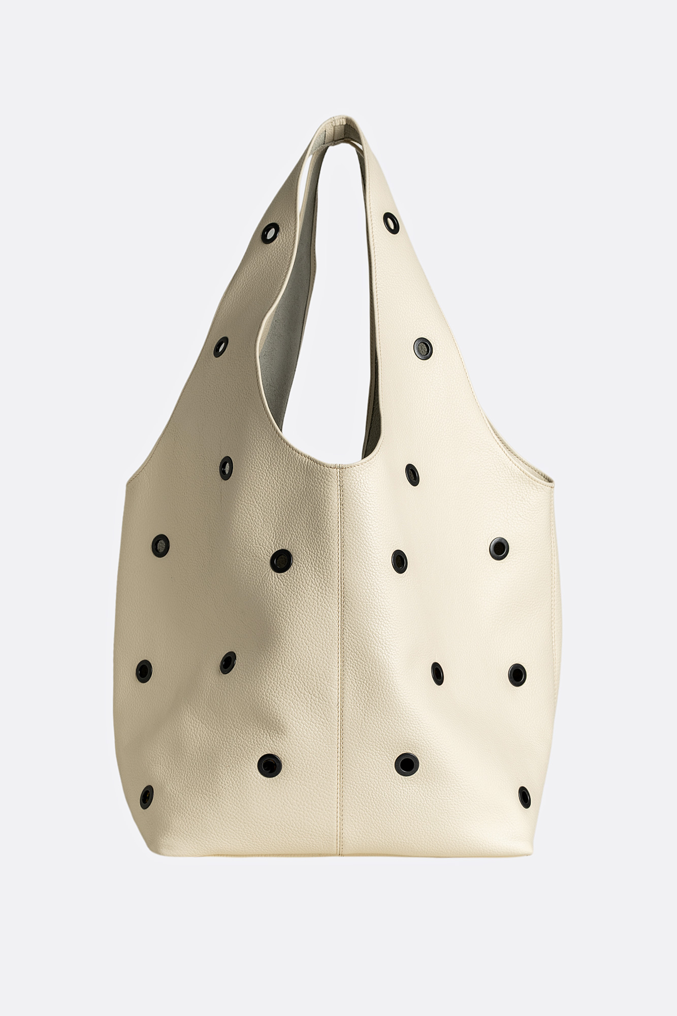 _G1A1655 Geantă SACK Crem cu Inele Metalice Negre - imagine 1