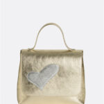 Geantă MINI LOVE Aurie cu Inimă Rebelă Argintie