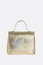 Geantă MINI LOVE Aurie cu Inimă Rebelă Argintie