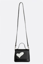 Geantă MINI LOVE Neagră cu Inimă Rebelă Albă - imagine 2