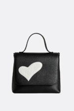 Geantă MINI LOVE Neagră cu Inimă Rebelă Albă