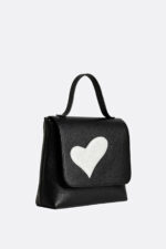 Geantă MINI LOVE Neagră cu Inimă Rebelă Albă - imagine 3
