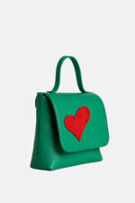 Geantă MINI LOVE Verde cu Inimă Rebelă Roșie - imagine 3