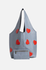 Geantă SACK Gri cu Inimi - imagine 3